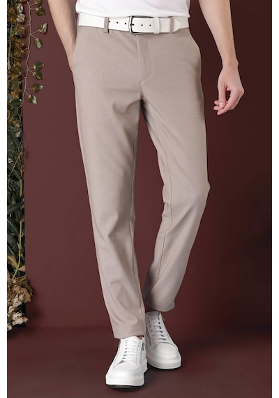 Efor Slim Fit Yan Cepli Dokulu Esnek Casual Bej Pantolon P 1139 Bej