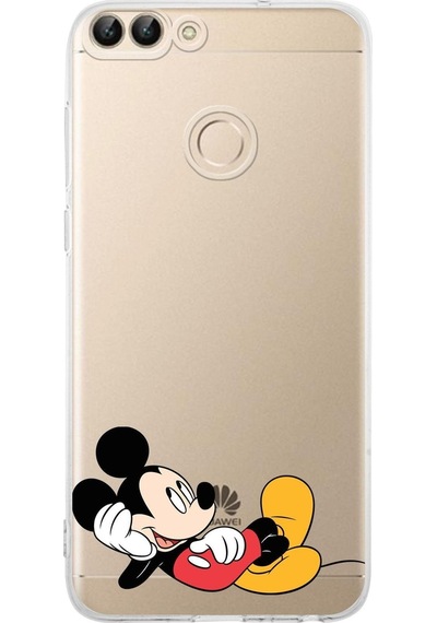 Huawei P Smart Kamera Korumalı Kapak Mickey Mouse Tasarımlı Şeffaf Kılıf Şeffaf