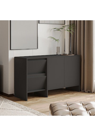 Laris 130 Cm Modern Konsol 4 Kapaklı, Yüksek Ayaklı, Minimalist Tasarım Antrasit