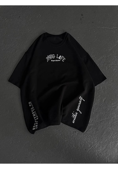 Freedom Storee Kadın Kısa Kol Tişört Bisiklet Yaka Filistin Poşülü Baskılı T-shirt - Siyah Çok Renkli
