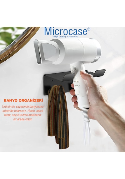 Saç Kurutma Fön Makinesi Tutucu Stand Banyo Organizeri Al4557 Siyah