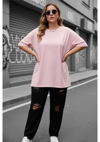 Mily Kadın Büyük Beden Battal Basic Bisiklet Yaka Pamuklu T-shirt Rahat Kesim Unisex Sevgili Kombini Pembe Mily Kadın Büyük Beden Battal Basic Bisiklet Yaka Pamuklu T-shirt Rahat Kesim Unisex Sevgili Kombini Pembe