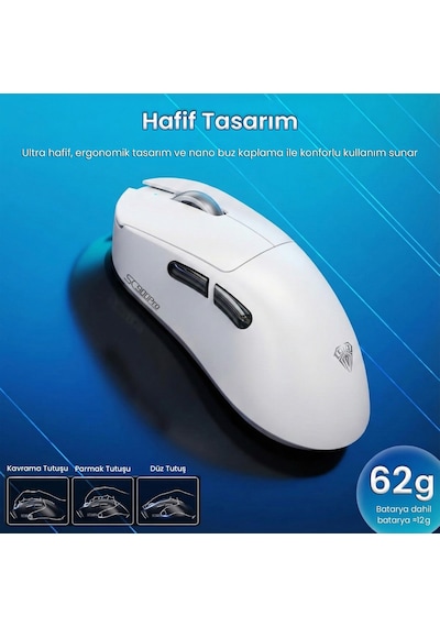 Aula Sc900 Pro Paw3395 Sensör 26000 Dpı 8000hz Kablolu Ve Kablosuz Gaming Oyuncu Mouse Beyaz Sc900-wt