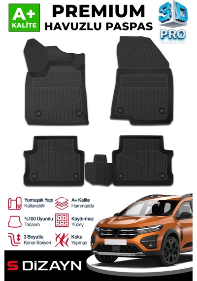 S-dizayn Dacia Jogger 3d Pro Havuzlu Paspas 2022 Üzeri A+ Kalite