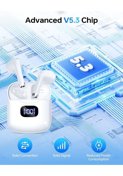 Kablosuz Kulaklık, Bluetooth 5.3 Kulaklık, Led Ekranlı Şarj Kılıflı 40 Saat Çalma Stereo Kulak Tomurcukları, Ip Genel