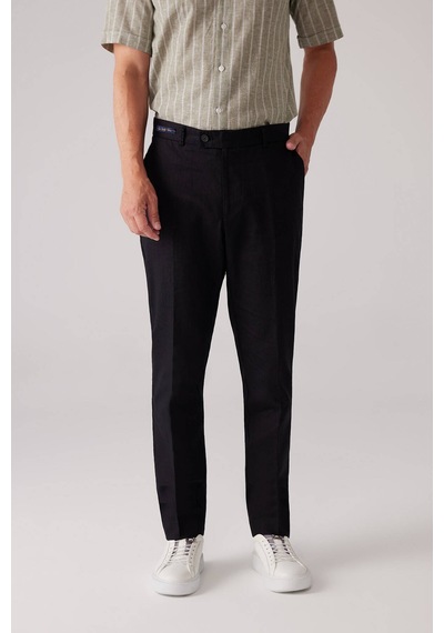 Erkek Siyah %100 Keten Pantolon