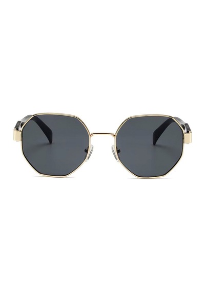 Domero Retro Köşeli Siyah Gold Çerçeve Unisex Uv400 Vintage Retro Güneş Gözlüğü Altın