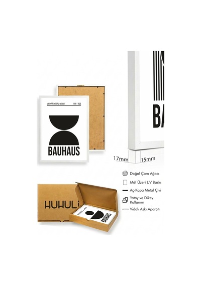 Beyaz Ahşap Çerçeveli 3'lü Bauhaus Tablo Huhu523