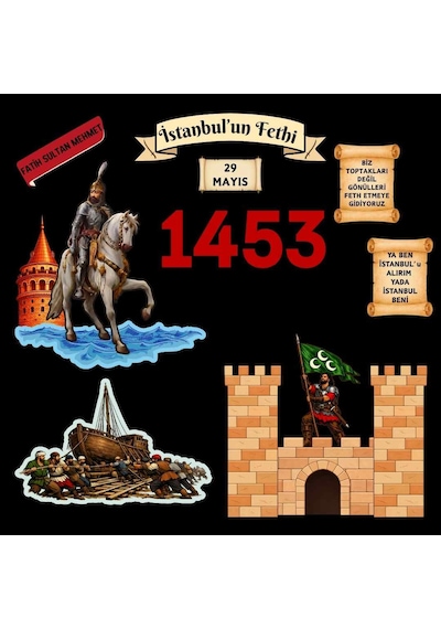 İstanbul'un Fethi Temalı Okul Panosu Figür Seti Hazır Kesim Sınıf Süsü 7