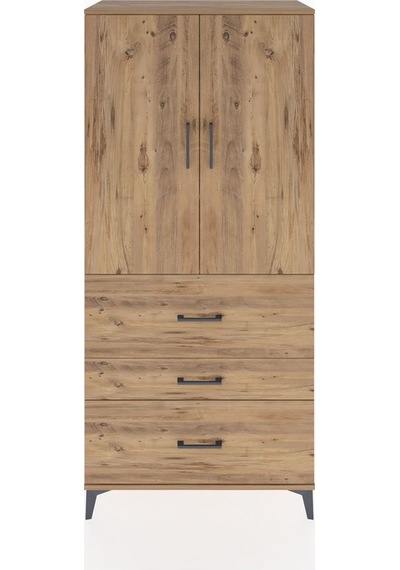 Hyperion Dolap 3 Raflı 3 Çekmeceli 2 Kapaklı 88x44x195 Çam-çam Çam