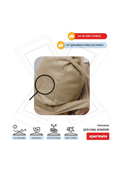 Xpermate Pofuduk Şezlong Minderi 60x180x12cm Su İtici, Bej