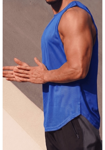 Genius Store Erkek Sporcu Atleti Sıfır Kol Tişört Fitness Gym Antrenman Tişörtü Ter Tutmayan Atlet Sıfırkol-2026 Saks Mavi