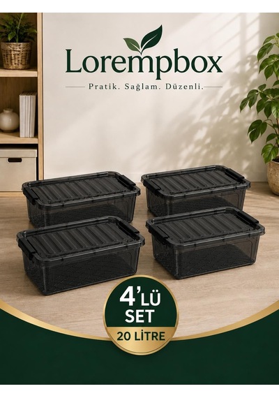 Lorempbox 20 L Kilitli Saklama Kutusu 4'lü Set Antrasit Çok Renkli