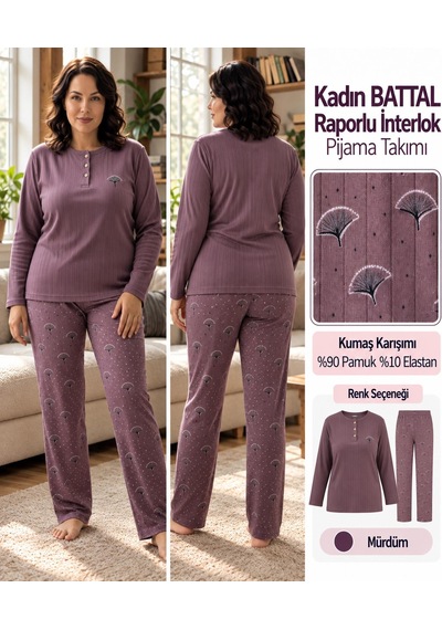 Lana Kadın Battal Pamuk Likralı Raporlu İnterlok Kışlık Pijama Takımı 245/11 - 1 Adet Mürdüm Lana Kadın Battal Pamuk Likralı Raporlu İnterlok Kışlık Pijama Takımı 245/11 - 1 Adet Mürdüm