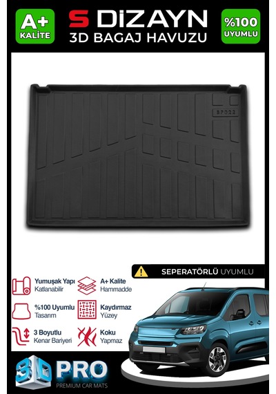 S-dizayn Fiat Doblo Seperatörlü 3d Pro Bagaj Havuzu 2023 Üzeri A+ Kalite
