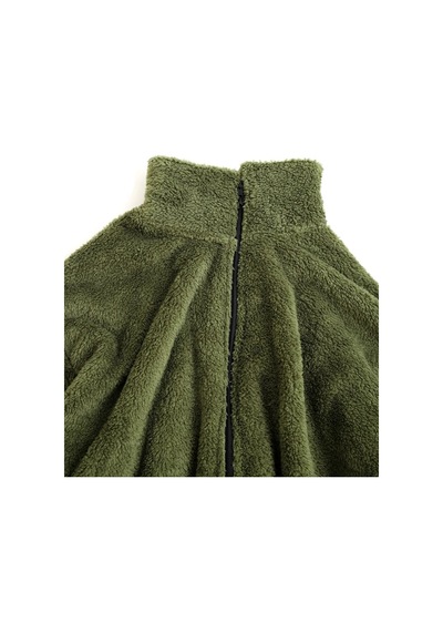 Fifty Color Haki Peluş Dik Yaka Cepleri Fermuarlı Oversize Peluş Ceket Haki