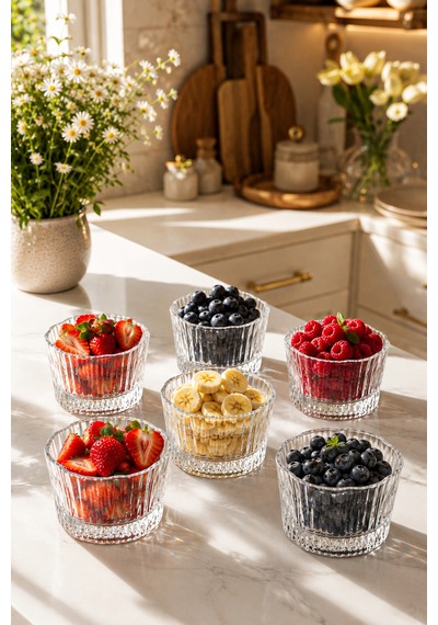 Porsima Ryg7060 Flower 6lı Cam Kase Puding Tatlı Ve Dondurma Kasesi Kahvaltılık Kase Seti Çerez Kasesi 180ml