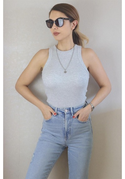 Ritnice Kadın Premium Doku Gri Fitilli Pamuklu Atlet