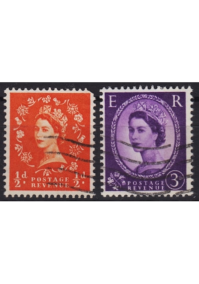 Birleşik Krallık 2 Çeşit Damgalı Pul Kraliçe Iı. Elizabeth Portreli 1950ler 1960lar. İngiltere.