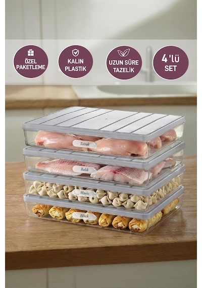 Selka Home 4 Adet 2,25  Lt. Nora Organizer Buzdolabı Buzluk Düzenleyici Saklama Kabı
