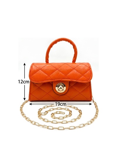 Satuna Parlak Kapitone Mini Çanta Astar Detaylı Zincir Askılı Kadın El Ve Omuz Çantası 19x12 Cm Turuncu