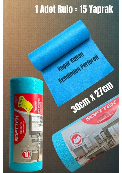 Technow Softtex 15 Kesimli Mavi Kopar Kullan Rulo Temizlik Bezi 27x30 Cm 1 Adet Rulo Pembe
