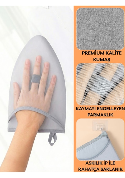 Buharlı Ütü Eldiveni Mini Ütü Sıcaklık Buhar Geçirmez 15x25 Cm Gri