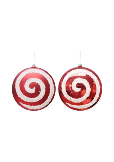 Yılbaşı Ağaç Süsü Simli Spiral Desenli Dekoratif Şeker Kırmızı Beyaz 20 Cm 2'li