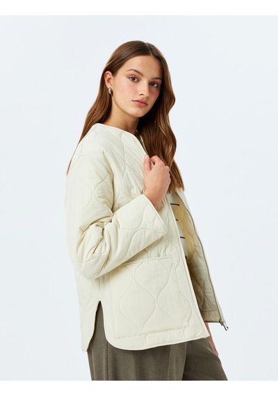 Koton Cepli Fermuarlı Oversize Kapitone Mont Ekru 5sak20037ew Ekru