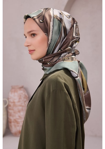 BELLİ Obje Desen İpek Twill Eşarp 4205d01 Yeşil - 50