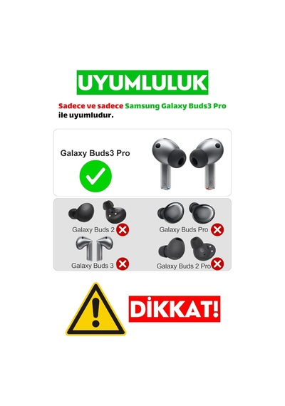 Samsung Galaxy Buds3 Pro / Buds4 Pro Uyumlu Üç Boyut Premium Yedek Silikon Kulaklık Uçları S, M, L Siyah