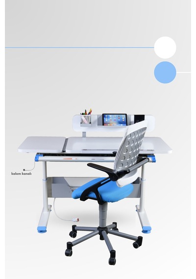 Creo Mobili Yükseklik Ve Eğim Ayarlı, Vega Advanced Bilgisayar Ve Çalışma Masası Takımı Beyaz/mavi Gri