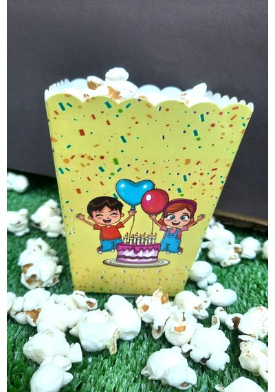 8'li Çocuk Parti Mısır Kutusu - Popcorn Kutusu - Doğum Günü İkram Hediye - Orta Boy Standart