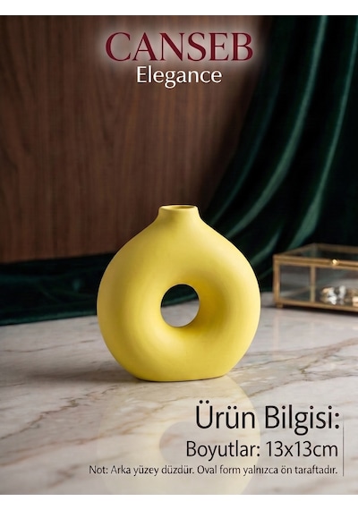 13x13cm - Premium -dekoratif Donut Vazo - Kendinden Kokulu - El Boyaması İşçilik Sarı
