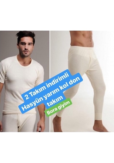 Hasyün Erkek Yarım Kol Don 2 Takım Yün Içlik Termal Içlik Doğal T