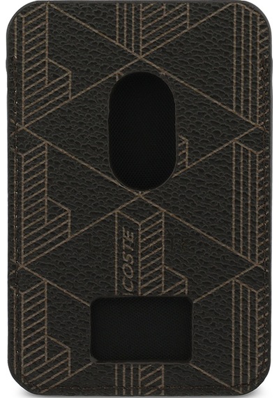 Lacoste Orjinal Lisanslı 2 Hazneli Pvc Karışık Monogram Desenli Magnetik Kartlık Kahverengi