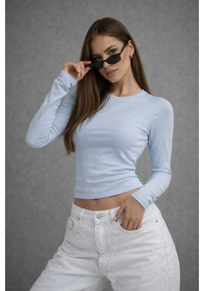Wild Bee Kadın Bebe Mavi Bisiklet Yaka Uzun Kollu Basic Bluz