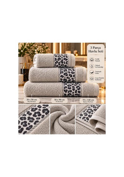 Slc Home 3lü Banyo Havlu Seti / Nakışlı Hamam Seti %100 Pamuk 3 Farklı Boy Kahverengi - 939964782 Kahverengi