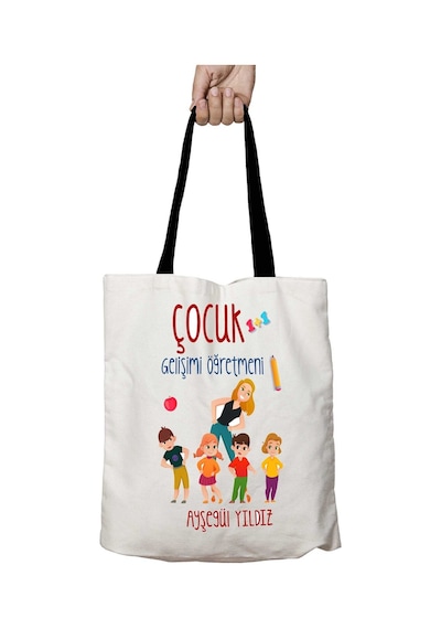 Art Hediye Siyah Kulplu Kişiye Özel Çocuk Gelişimi Öğretmeni Lm Yıkanabilir Okul Omuz Çanta Çok Renkli