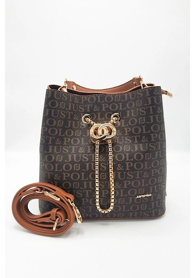 Just Polo Kadın Kahve Camel Monogram Desenli Mıknatıslı Çıtçıt Kapama El Ve Omuz Çantası Mh4031mh Kahve Camel