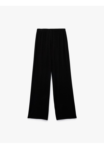 Koton Viskon Kumaş Geniş Paça Pijama Altı Siyah 6wlk40204mk Siyah
