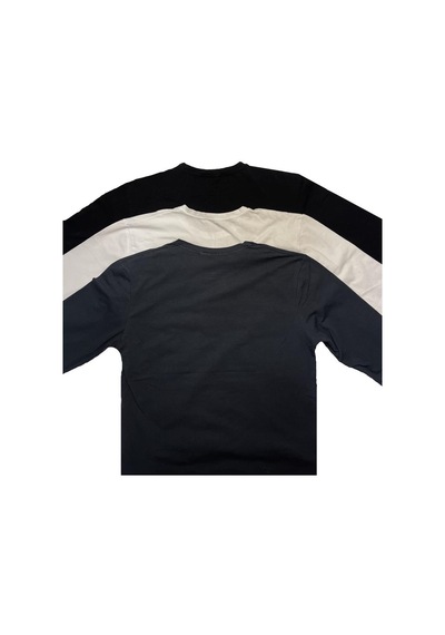Erkek Slim Fit Dar Kesim Bisiklet Yaka Uzun Kol Pamuklu 3'lü Tişört Paketi 001