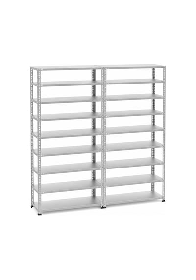 9 Katlı Duble 2'li Galvaniz Çelik Raf - Depo, Arşiv, Kiler, Dosya, Market Rafı 43x60x200cm Gri
