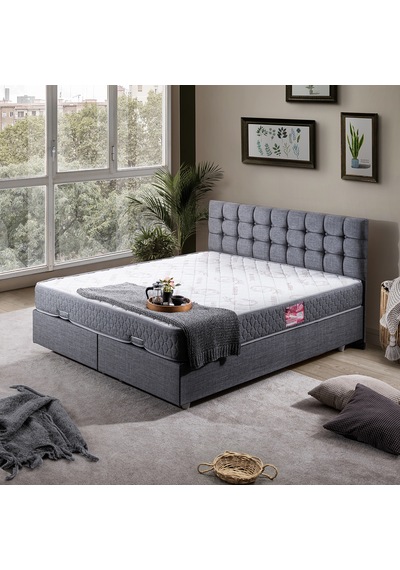 Venedik Çift Kişilik Baza Başlık Letto Yatak Seti - Gri 180 x 200