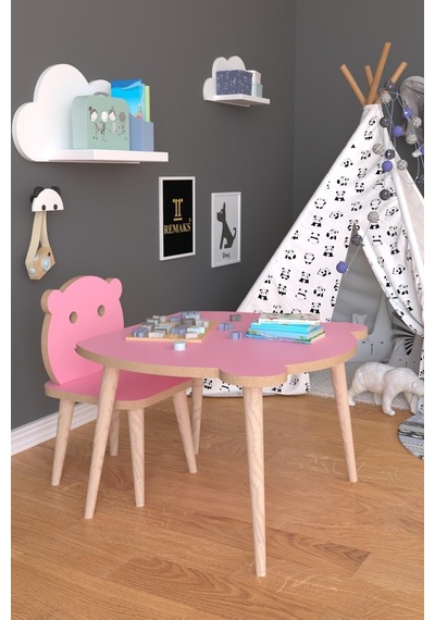 Panda Yaz Sil Yüzey Çocuk Masa Sandalye Takımı 1 Aktivite Oyun Masası 1 Sandalye - Pembe