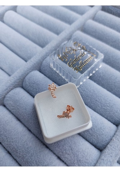 Zanaatsilver 925 Ayar Gümüş Zirkon Taşlı Palmiye Ağacı Küpe Zs0035kp Rose Renk Gümüş