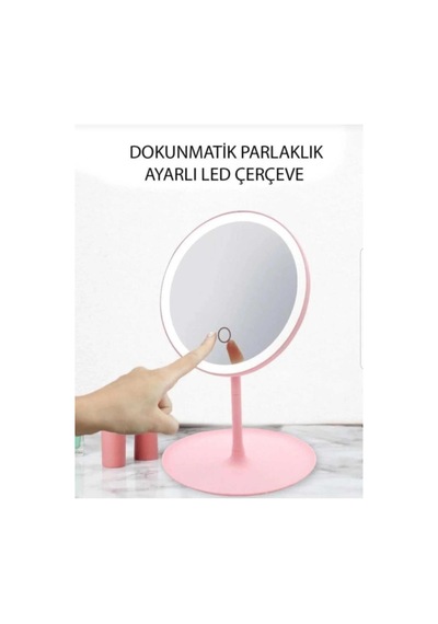 Dokunmatik Led Işıklı Usb Li Yuvarlak Masa Üstü Makyaj Aynası Makyaj Aynası Ledli Pembe Pembe