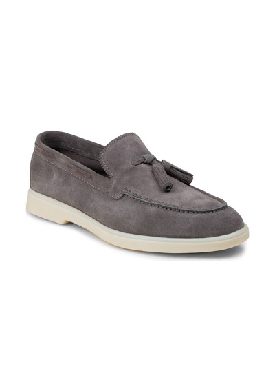 Deery Erkek Hakiki Süet Gri Püsküllü Loafer - 02027mgrıc01