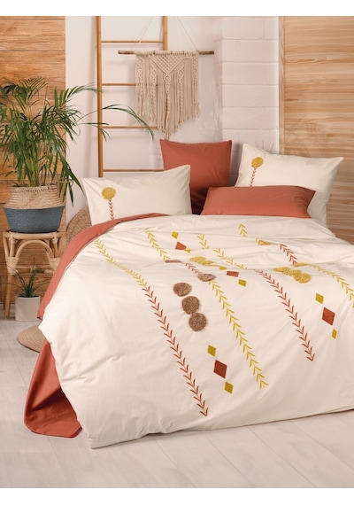 Cotton Box Puff Nakışlı Çift Kişilik Nevresim Takımı Amaris Kiremit