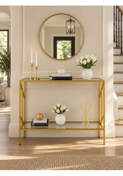 Teknor Gold Çerçeveli Şeffaf Camlı Modern Antre Dresuarı 100 Cm